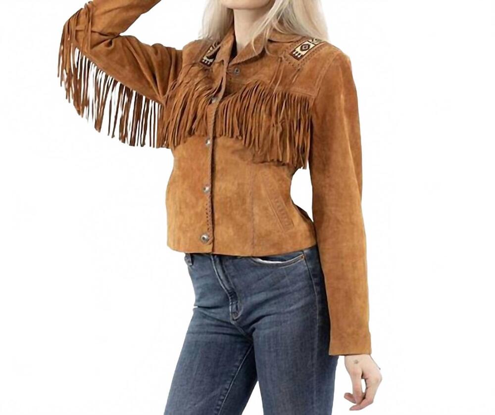 NEW SCULLY fringe and beaded suede jacket in bourbon